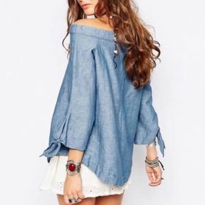 Free People Blue Off-Shoulder Blouse